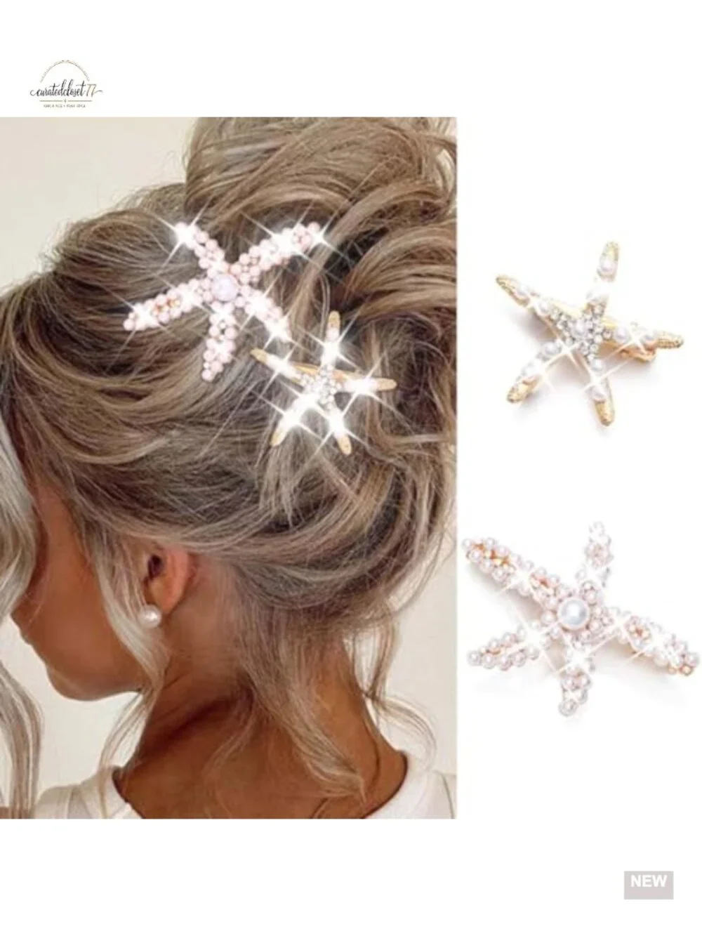 Starfish Hair Clips, Pearl Crystal Rhinestone Starfish Barrettes, Bridal Hair